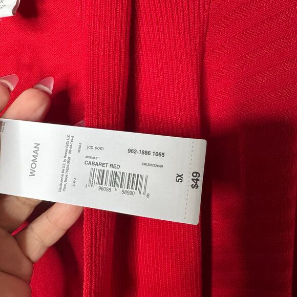Liz Claiborne Women’s 5X Open Front Cardigan Sweater Red NWT Cabaret Rayon Blend - Picture 3 of 8